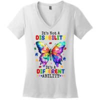 Its Not A Disability Its A Different Ability Autism Butterfly Women's V-Neck T-Shirt