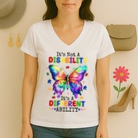 Its Not A Disability Its A Different Ability Autism Butterfly Women's V-Neck T-Shirt