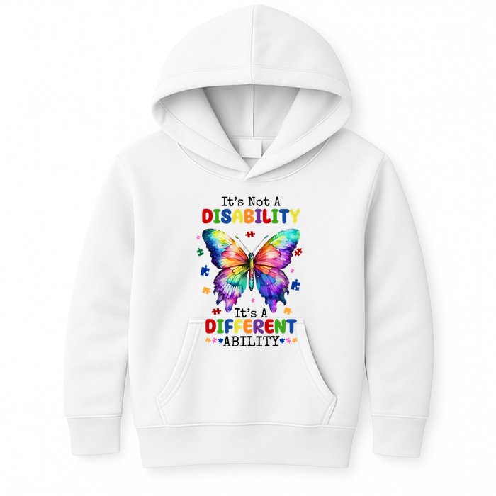 Its Not A Disability Its A Different Ability Autism Butterfly Kids Hoodie