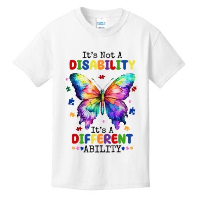 Its Not A Disability Its A Different Ability Autism Butterfly Kids T-Shirt