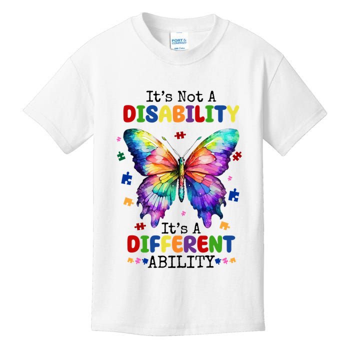 Its Not A Disability Its A Different Ability Autism Butterfly Kids T-Shirt
