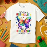 Its Not A Disability Its A Different Ability Autism Butterfly Kids T-Shirt