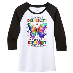 Its Not A Disability Its A Different Ability Autism Butterfly Women's Tri-Blend 3/4-Sleeve Raglan Shirt