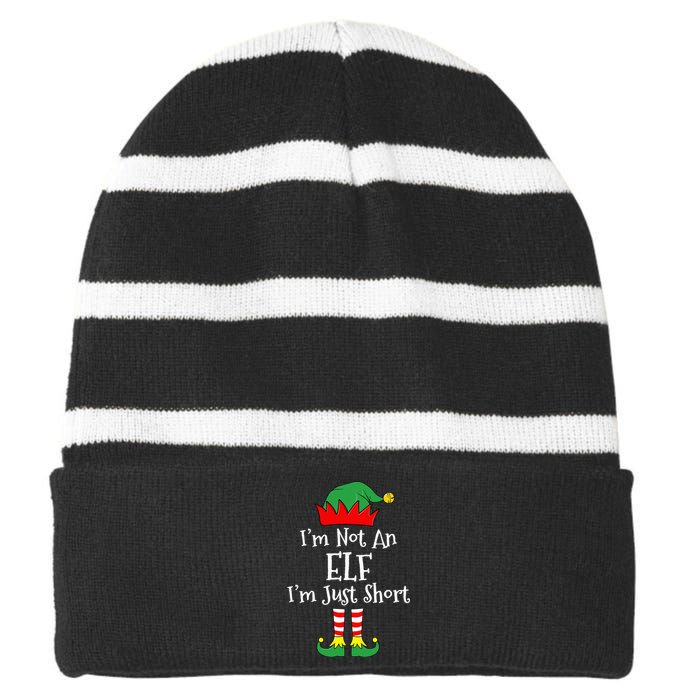 I'm Not An Elf Im Just Short Funny Christmas Matching Family  Striped Beanie with Solid Band