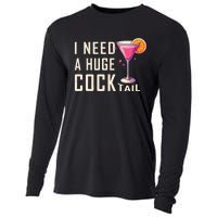 I Need A Huge Cocktail Funny Adult Humor Drinking Cooling Performance Long Sleeve Crew