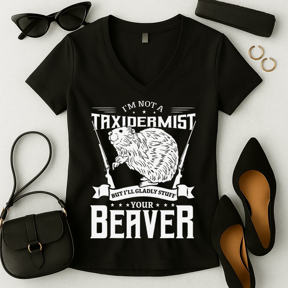 I'm Not A Taxidermist Hunting Beaver Riffle Hunter Short Sleeve Women's V-Neck T-Shirt