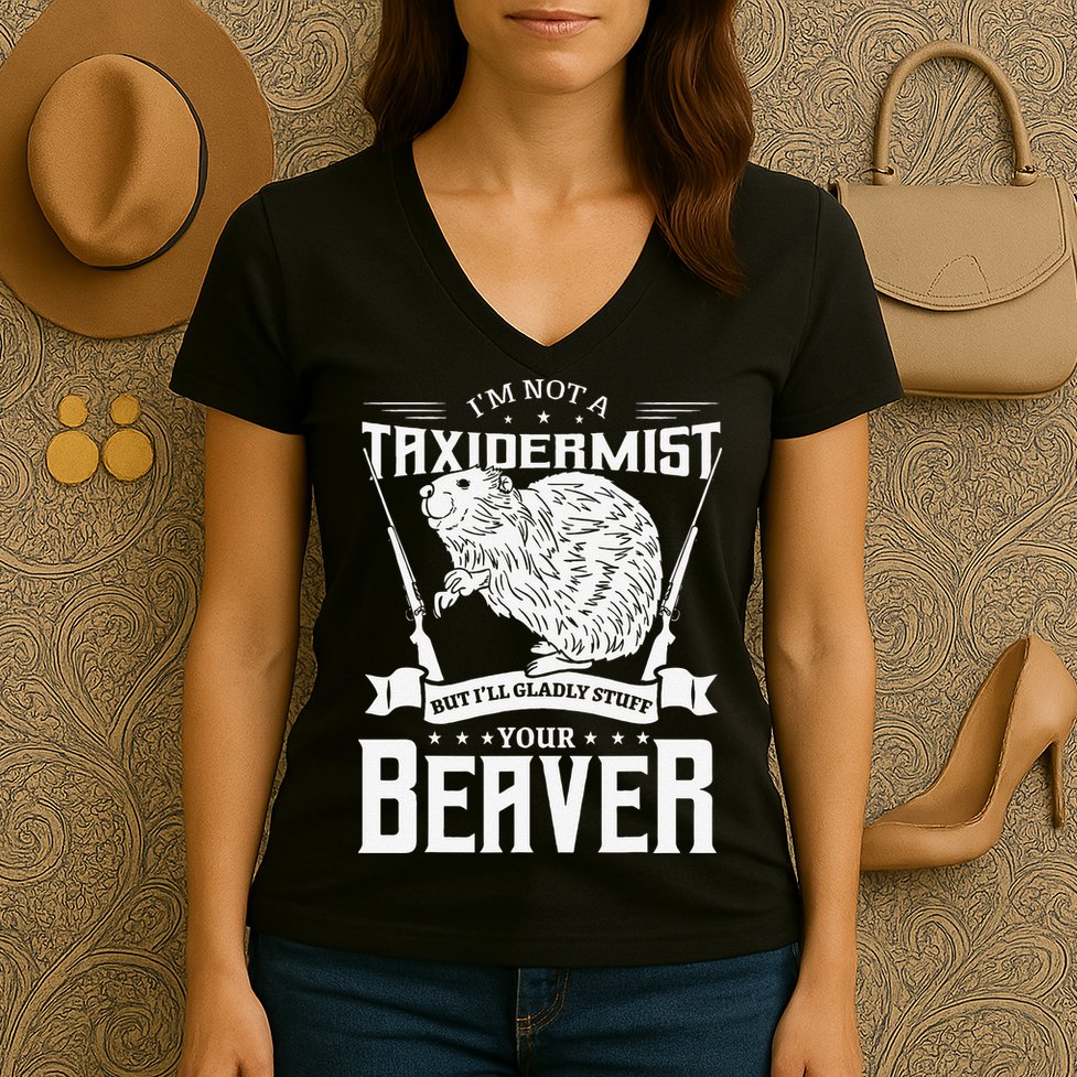 I'm Not A Taxidermist Hunting Beaver Riffle Hunter Short Sleeve Women's V-Neck T-Shirt