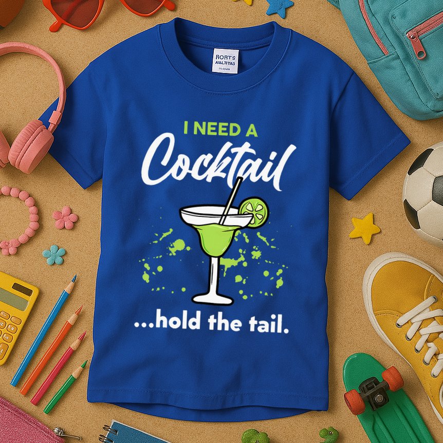 I Need A Cocktail Hold The Tail Mixed Drink Shot Alcohol Bar Kids T-Shirt