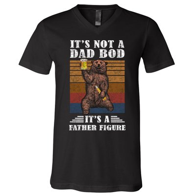It's Not A Dad Bod It's Father Figure Funny Bear Beer Retro V-Neck T-Shirt