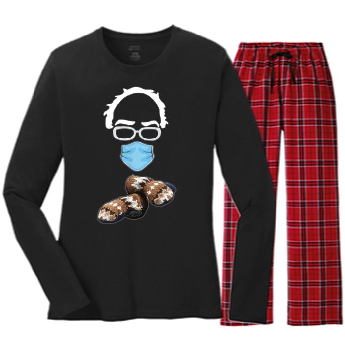 Inauguration Bernie Sanders Mittens Women's Long Sleeve Flannel Pajama Set 