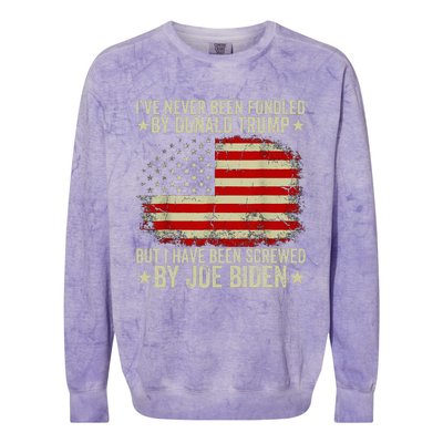 I’Ve Never Been Fondled By Donald Trump But Screwed By Biden Colorblast Crewneck Sweatshirt