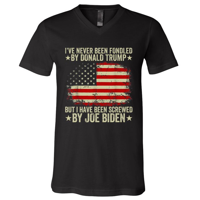 I’Ve Never Been Fondled By Donald Trump But Screwed By Biden V-Neck T-Shirt