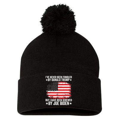 Ive Never Been Fondled By Donald Trump But Screwed By Biden Pom Pom 12in Knit Beanie