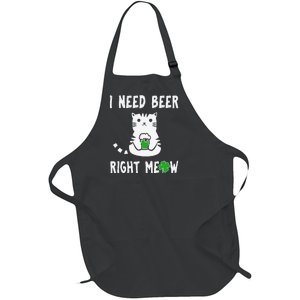 I Need Beer Right Meow St Patrick's Day Full-Length Apron With Pockets