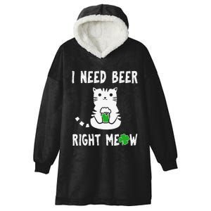 I Need Beer Right Meow St Patrick's Day Hooded Wearable Blanket