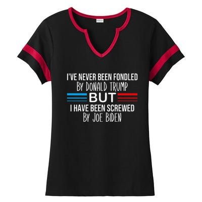 I’ve Never Been Fondled By Donald Trump But Screwed By Biden Ladies Halftime Notch Neck Tee