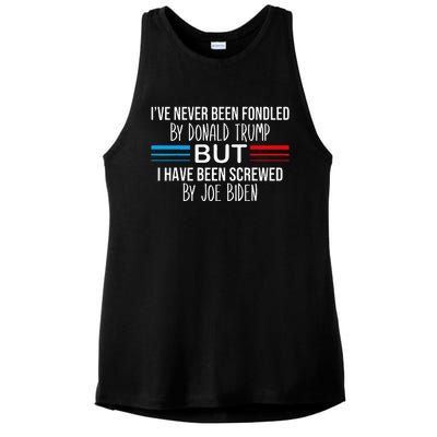 I’ve Never Been Fondled By Donald Trump But Screwed By Biden Ladies PosiCharge Tri-Blend Wicking Tank