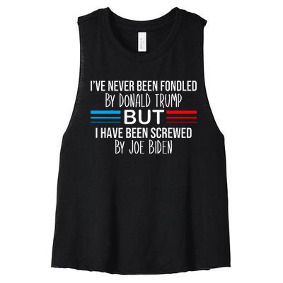 I’ve Never Been Fondled By Donald Trump But Screwed By Biden Women's Racerback Cropped Tank