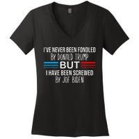 I’ve Never Been Fondled By Donald Trump But Screwed By Biden Women's V-Neck T-Shirt