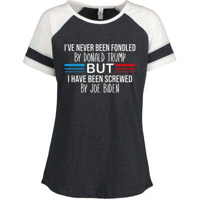 I’ve Never Been Fondled By Donald Trump But Screwed By Biden Enza Ladies Jersey Colorblock Tee