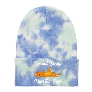 I'm Not Bossy I Am The Boss Day Cat Funny Work Office Humor Great Gift Tie Dye 12in Knit Beanie