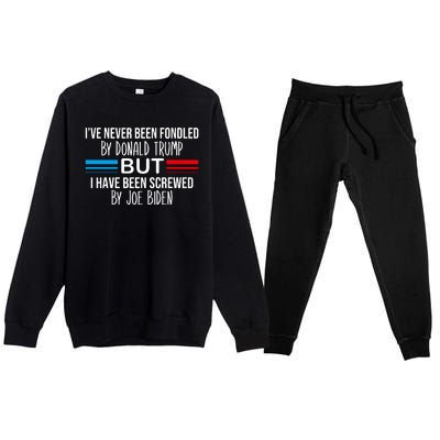 I’Ve Never Been Fondled By Donald Trump But Screwed By Biden Premium Crewneck Sweatsuit Set