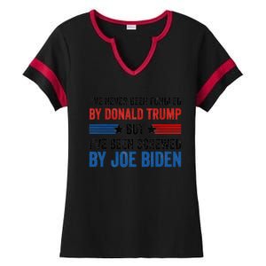 IVe Never Been Fondled By Donald Trump But Joe Biden Ladies Halftime Notch Neck Tee