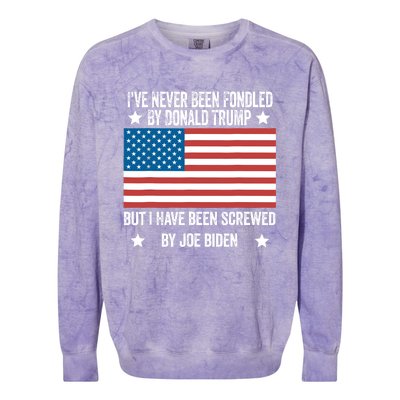 I’Ve Never Been Fondled By Donald Trump But Screwed By Biden Colorblast Crewneck Sweatshirt