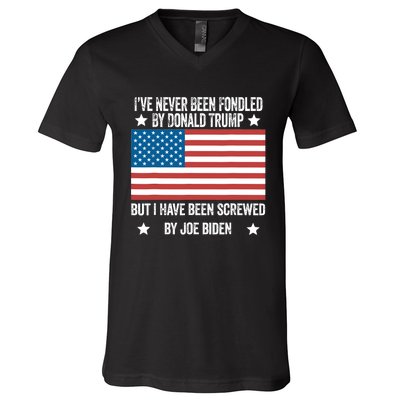 I’Ve Never Been Fondled By Donald Trump But Screwed By Biden V-Neck T-Shirt