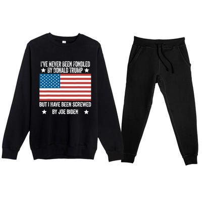 I’Ve Never Been Fondled By Donald Trump But Screwed By Biden Premium Crewneck Sweatsuit Set