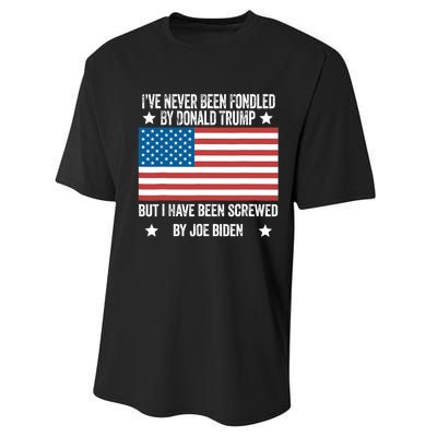 I’Ve Never Been Fondled By Donald Trump But Screwed By Biden Performance Sprint T-Shirt