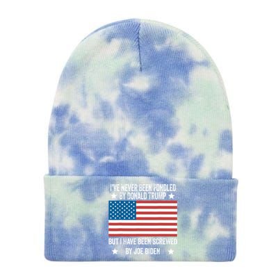 I’Ve Never Been Fondled By Donald Trump But Screwed By Biden Tie Dye 12in Knit Beanie