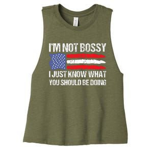 Im Not B.ossy I Just Know What You Should Be Doing Funny Women's Racerback Cropped Tank