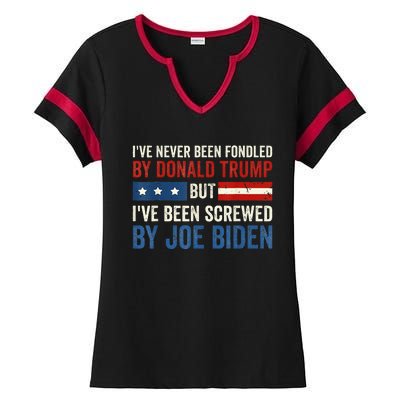 IVe Never Been Fondled By Donald Trump But Joe Biden Ladies Halftime Notch Neck Tee