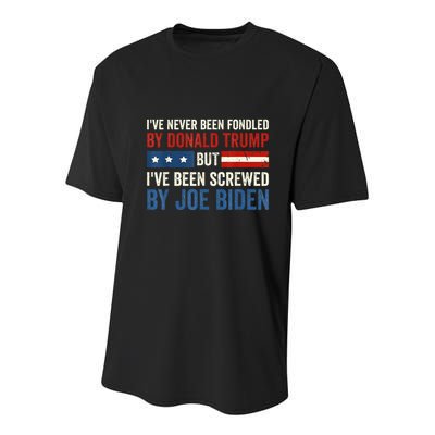 IVe Never Been Fondled By Donald Trump But Joe Biden Youth Performance Sprint T-Shirt