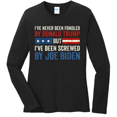 IVe Never Been Fondled By Donald Trump But Joe Biden Ladies Long Sleeve Shirt