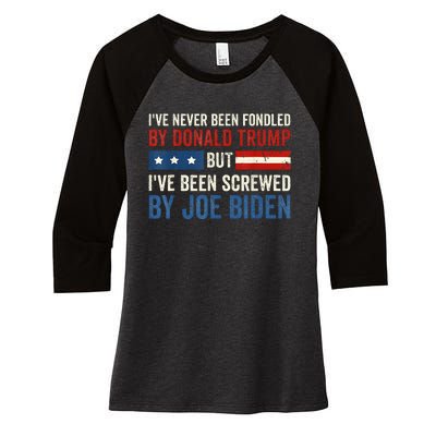 IVe Never Been Fondled By Donald Trump But Joe Biden Women's Tri-Blend 3/4-Sleeve Raglan Shirt