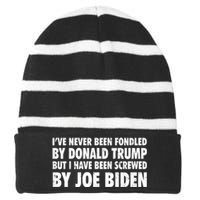 I’ve Never Been Fondled By Donald Trump Striped Beanie with Solid Band