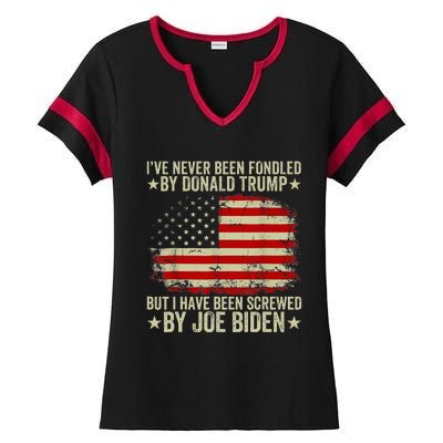 I’Ve Never Been Fondled By Donald Trump But Screwed By Biden Ladies Halftime Notch Neck Tee