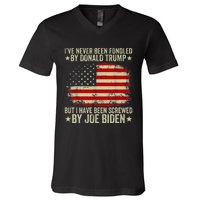 I’Ve Never Been Fondled By Donald Trump But Screwed By Biden V-Neck T-Shirt