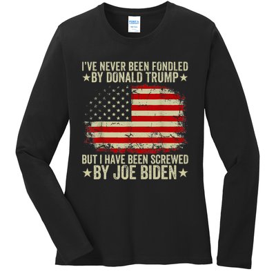 I’Ve Never Been Fondled By Donald Trump But Screwed By Biden Ladies Long Sleeve Shirt