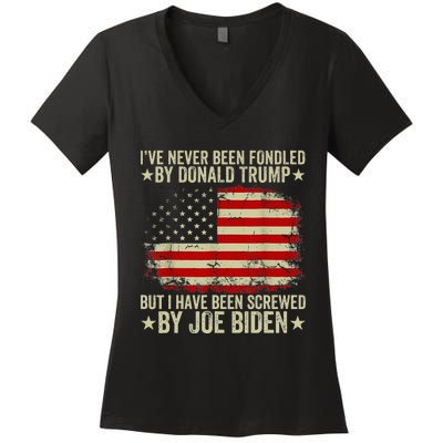 I’Ve Never Been Fondled By Donald Trump But Screwed By Biden Women's V-Neck T-Shirt