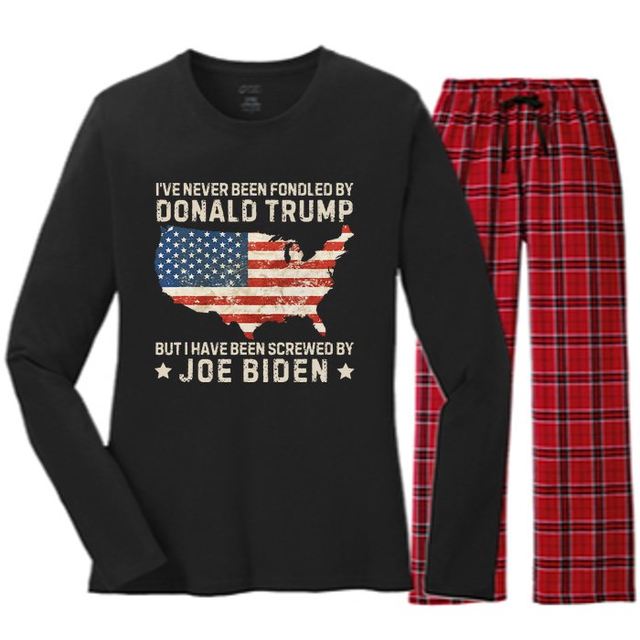 IVe Never Been Fondled By Donald Trump But Joe Biden Women's Long Sleeve Flannel Pajama Set 