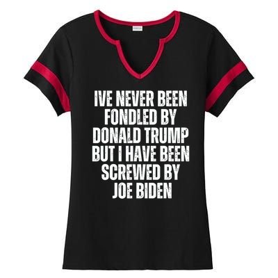 Ive Never Been Fondled By Donald Trump Ladies Halftime Notch Neck Tee