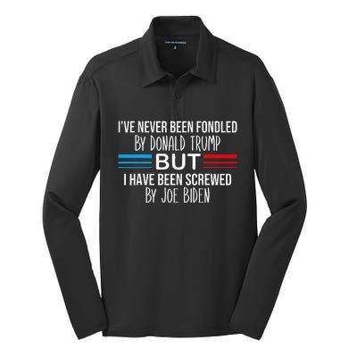 I’ve Never Been Fondled By Donald Trump But Screwed By Biden Silk Touch Performance Long Sleeve Polo