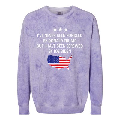 I've Never Been Fondled By Donald Trump But Joe Biden Colorblast Crewneck Sweatshirt