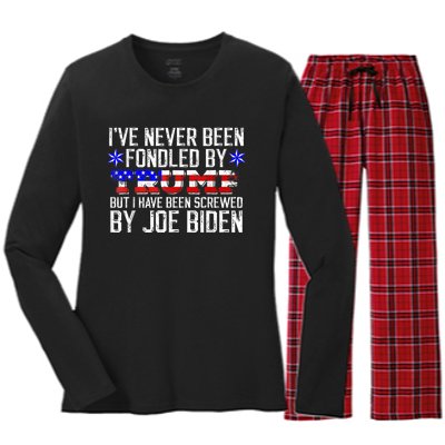 I've Never Been Fondled By Donald Trump But Joe Biden Women's Long Sleeve Flannel Pajama Set 