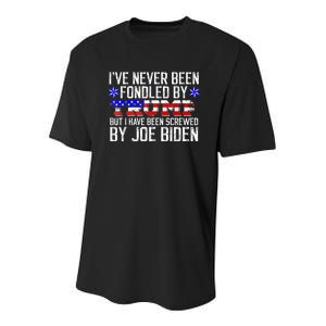 I've Never Been Fondled By Donald Trump But Joe Biden Youth Performance Sprint T-Shirt