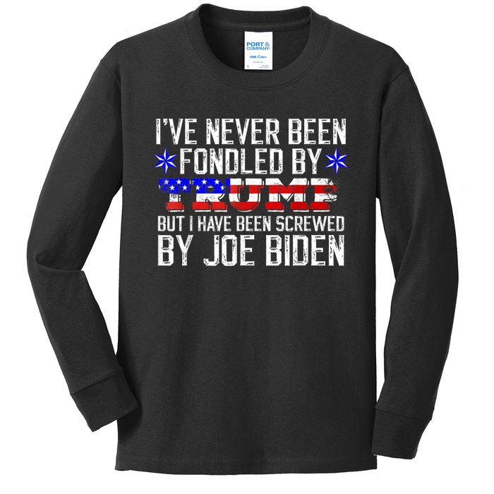 I've Never Been Fondled By Donald Trump But Joe Biden Kids Long Sleeve Shirt