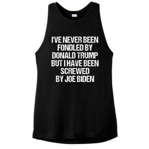 I'VE NEVER BEEN FONDLED BY DONALD TRUMP BUT I HAVE BEEN SCREWED BY JOE BIDEN Ladies PosiCharge Tri-Blend Wicking Tank